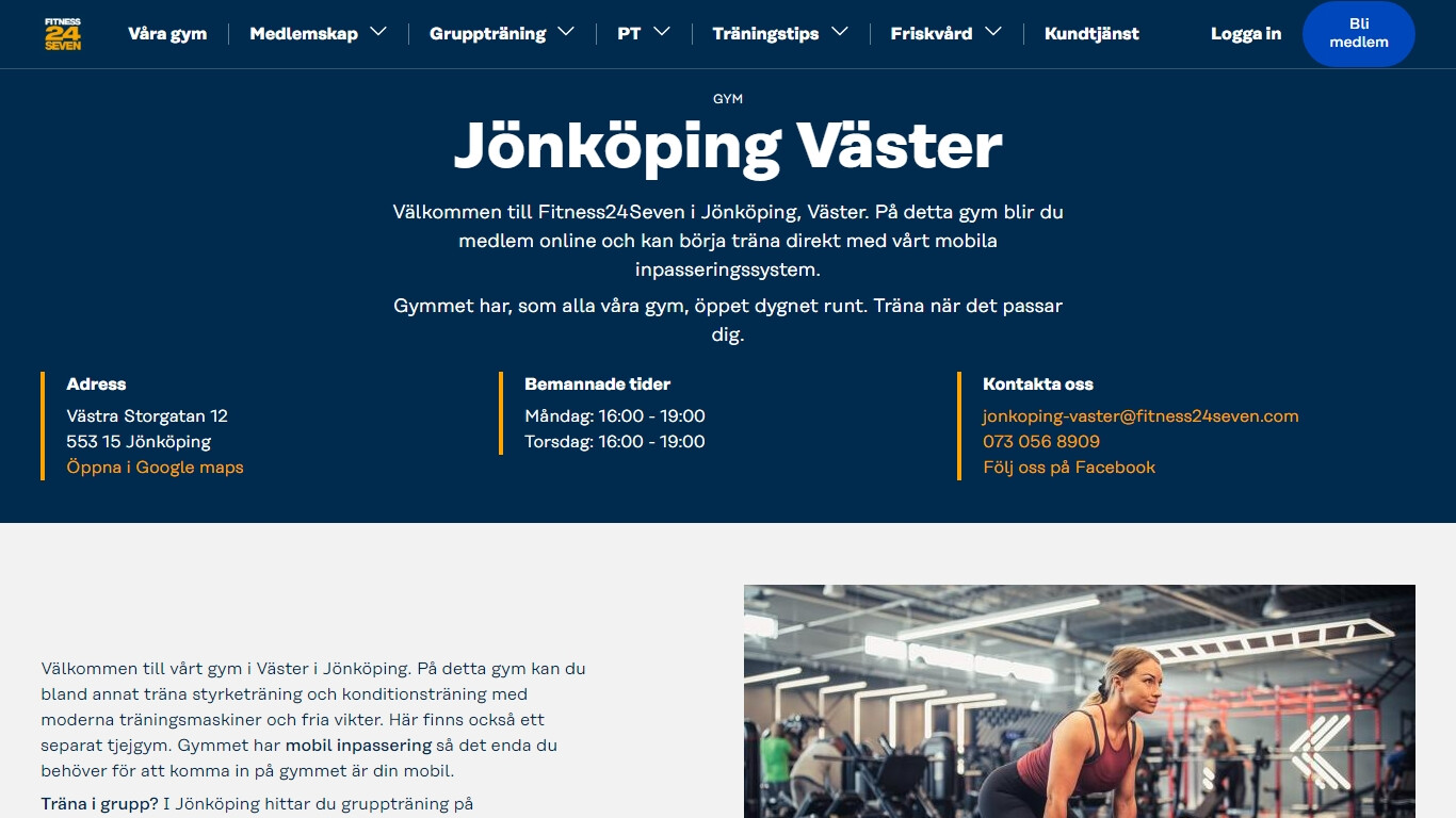Gym i Jönköping bild på hemsidan.