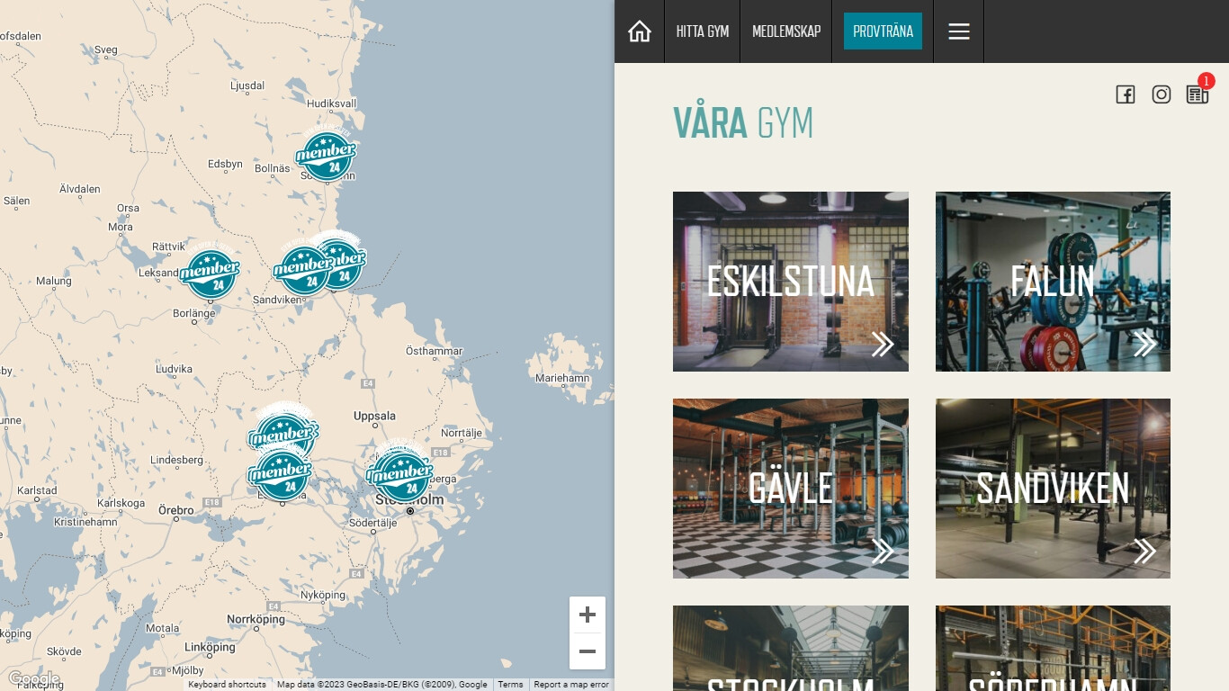 Gym i Västerås bild på hemsidan.
