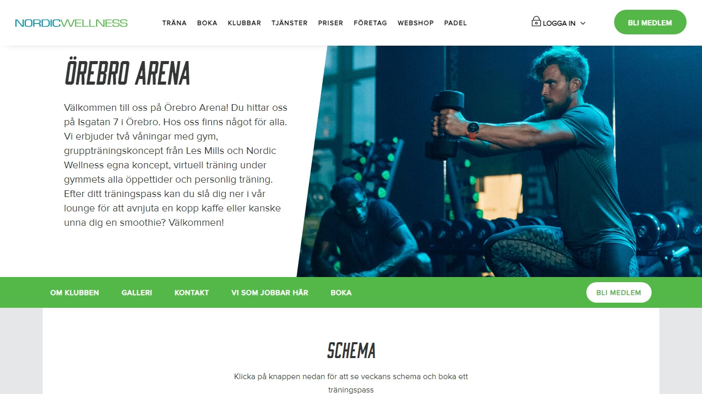 Gym i Örebro bild på hemsidan.